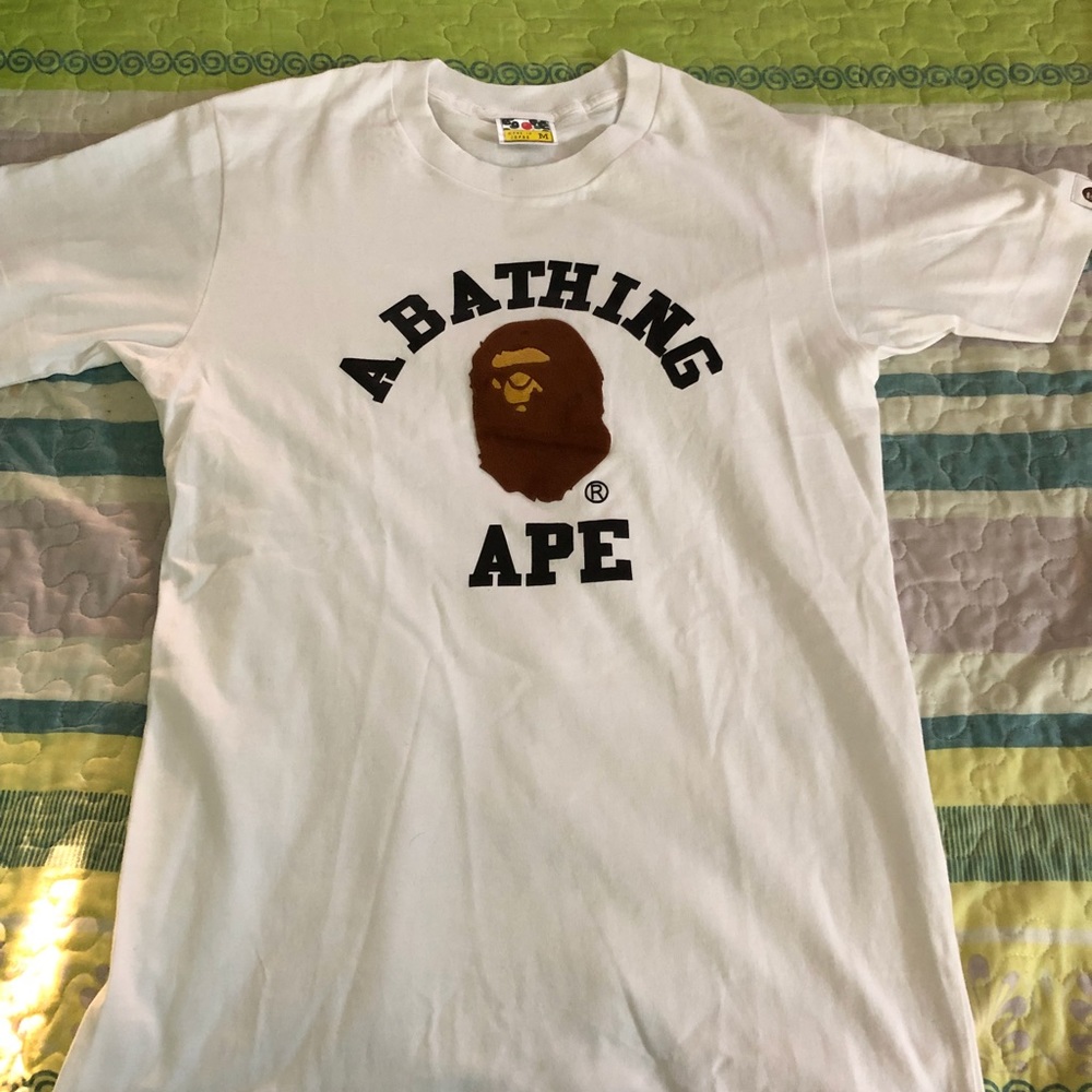 A bathing ape (Bape) white college tee